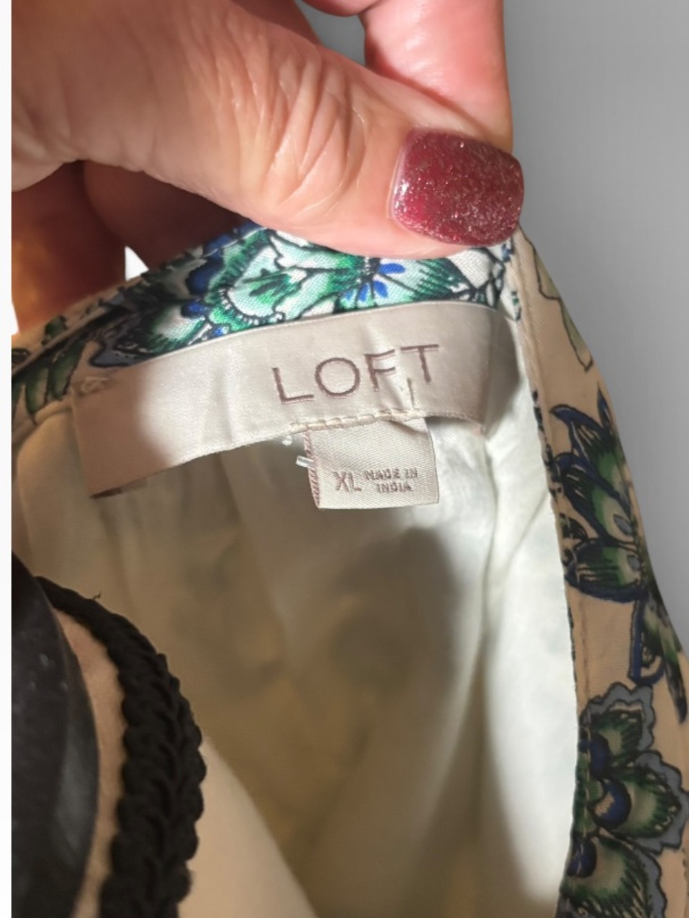 Loft Garden Floral Top Women S Green Blue Long Sleeve Shirred Yoke - Picture 3 of 4